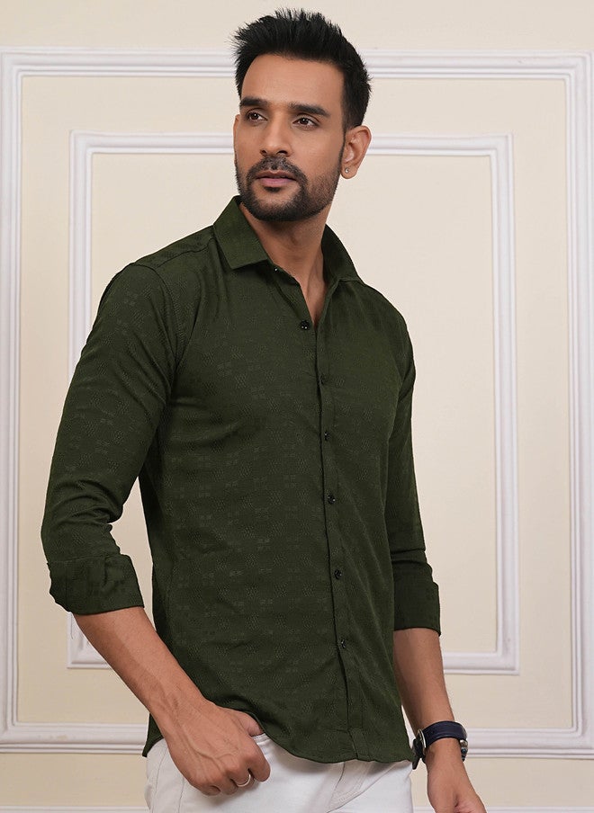 BADLAND Men Classic Regular Fit Textured Spread Collar Casual Shirt - Image 3