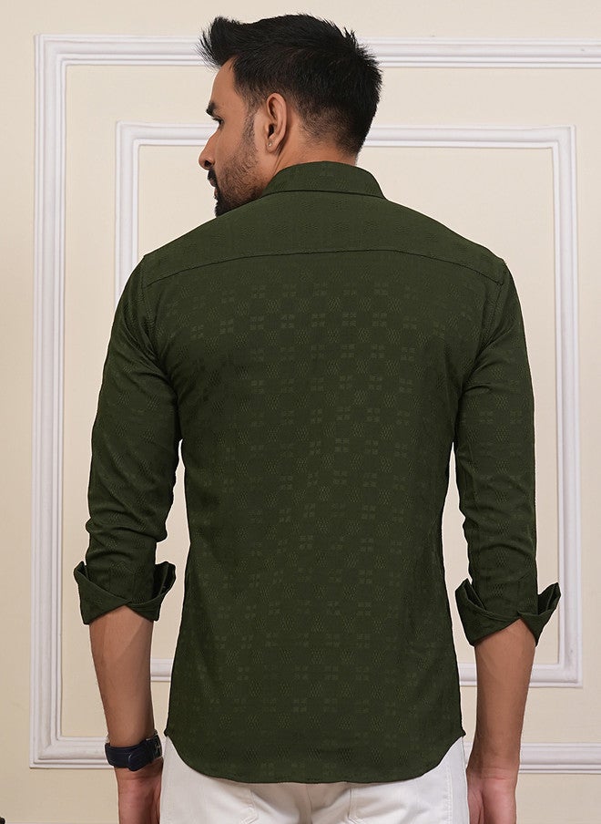 BADLAND Men Classic Regular Fit Textured Spread Collar Casual Shirt - Image 5