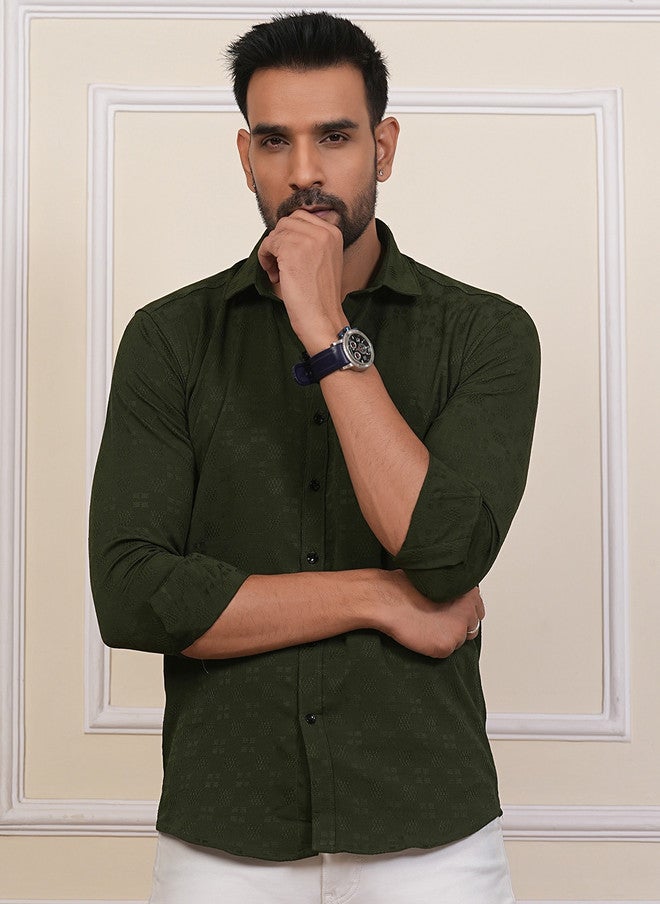 BADLAND Men Classic Regular Fit Textured Spread Collar Casual Shirt - Image 1