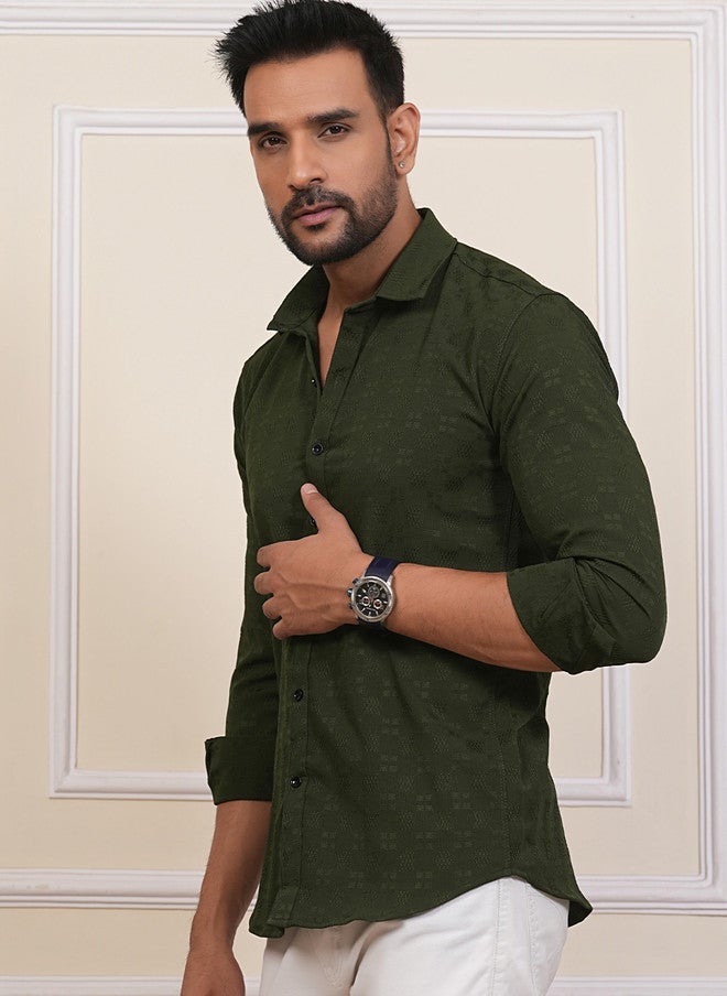 BADLAND Men Classic Regular Fit Textured Spread Collar Casual Shirt - Image 4