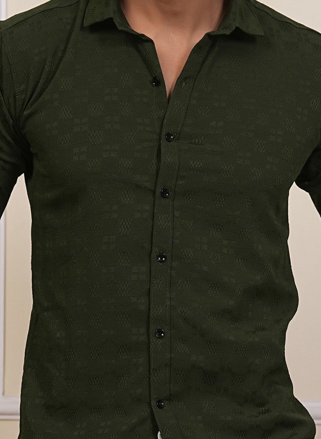 BADLAND Men Classic Regular Fit Textured Spread Collar Casual Shirt - Image 2