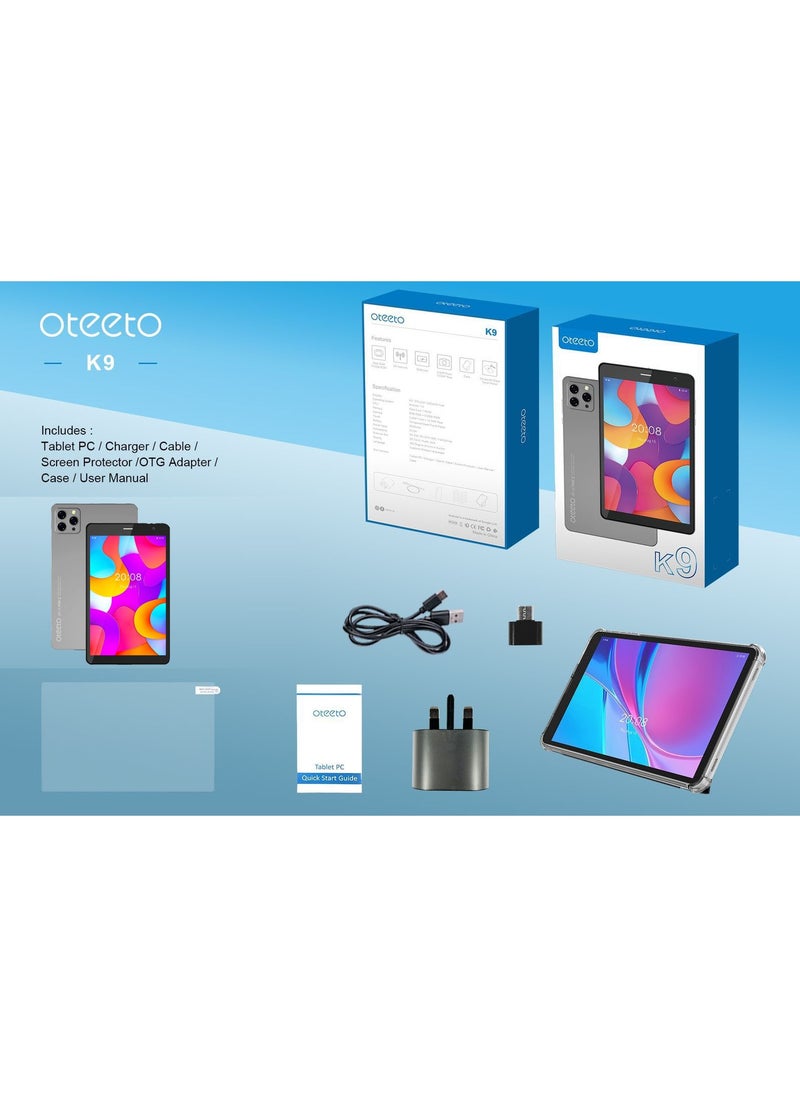 Oteeto - Oteeto K9 5G Android Tablet With 8.0 Inch Display 8GB RAM 512 GB ROM and 5000 mAh Battery Grey - Image 1