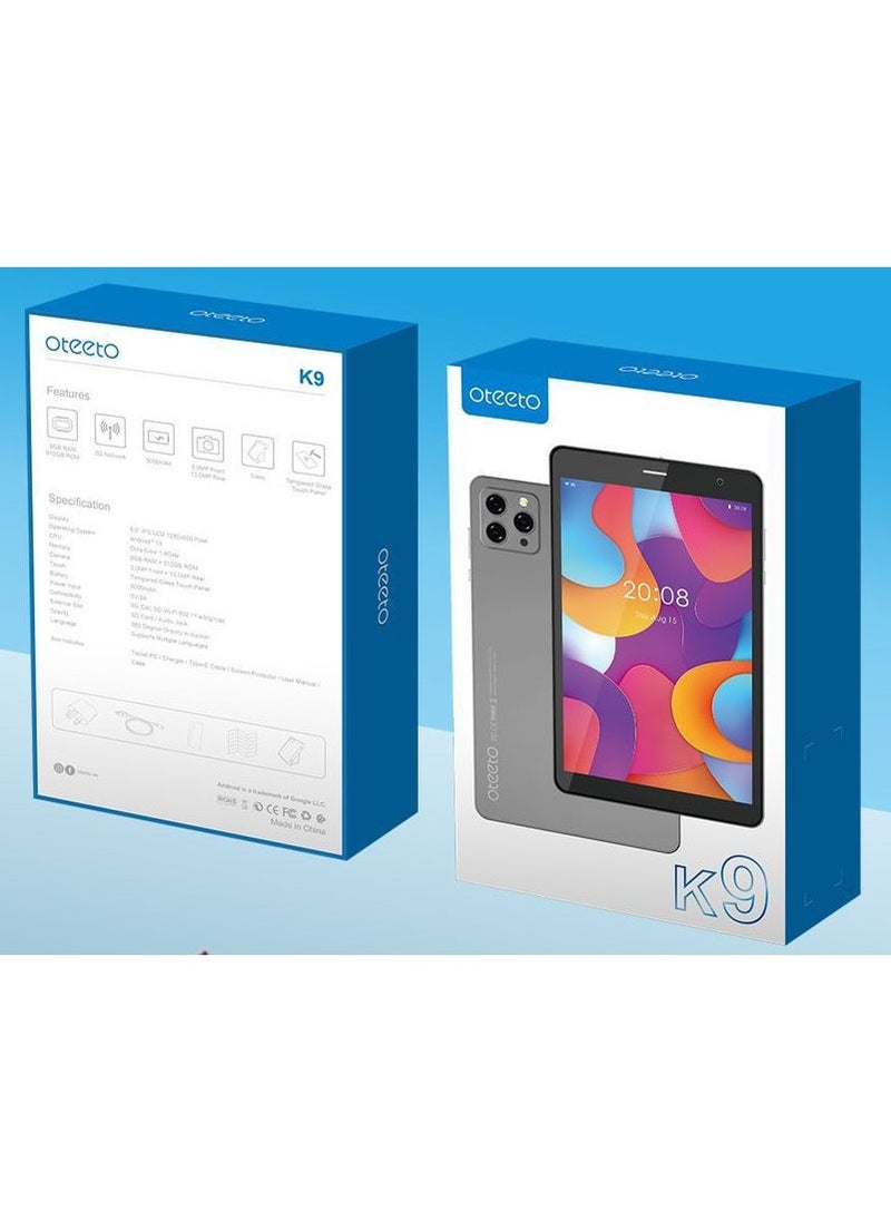 Oteeto - Oteeto K9 5G Android Tablet With 8.0 Inch Display 8GB RAM 512 GB ROM and 5000 mAh Battery Grey - Image 1