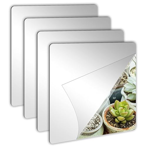 Twinster Mirror Stickers (Pack of 4) Acrylic Rectangular Shape for Wall, Living Room, Bathroom Flexible Stickers Full Length Unbreakable Self-Adhesive Wall Mirror (Square) 20.32x 20.32cm - Image 1