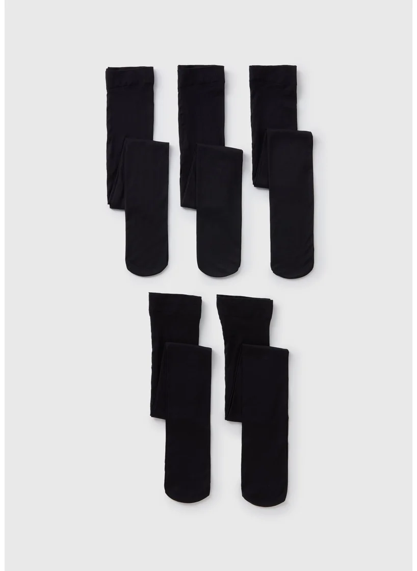 Matalan 5 Pack Girls Black Opaque Tights