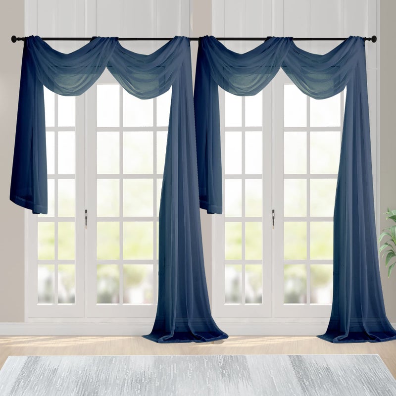 chyhomenyc navy navy shier scarf farevance for windows 216 inch adaor window charf stupes backdrop backdrop backdrop for wedder chraging/party/canopy bed/roame koom 2pc 18 ver - Image 1