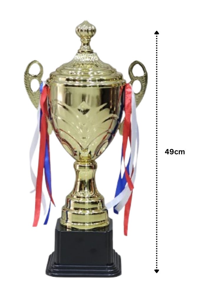 Spall Set of 3 Gold Metal Trophies – 49cm 43cm 39cm | Premium Iron Award Cups for Sports Events, School Competitions, Football, Cricket, Basketball, Academic Achievements & Corporate Awards - Image 2