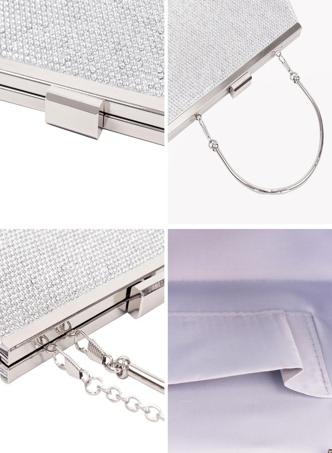 Larcenciel Women's Evening Handbags, Sparkly Top-Handle Rhinestone Purse w/Chain, Fashion Diamond Silver Clutch Cross Body Bag for Prom, Party, Wedding, Cocktail, Date, Formal Events,9.8x4.5x2.7inches - Image 5