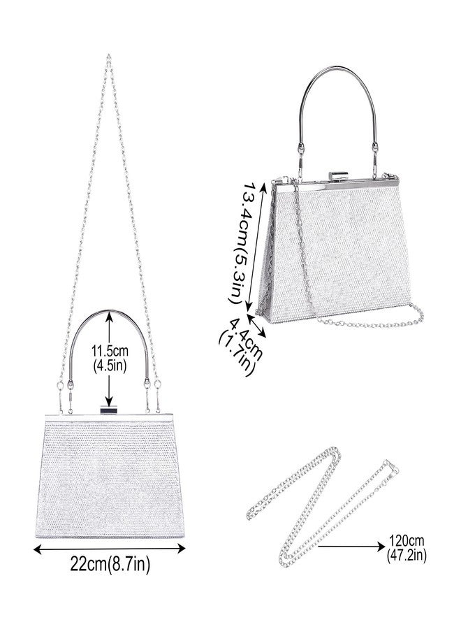 Larcenciel Women's Evening Handbags, Sparkly Top-Handle Rhinestone Purse w/Chain, Fashion Diamond Silver Clutch Cross Body Bag for Prom, Party, Wedding, Cocktail, Date, Formal Events,9.8x4.5x2.7inches - Image 3