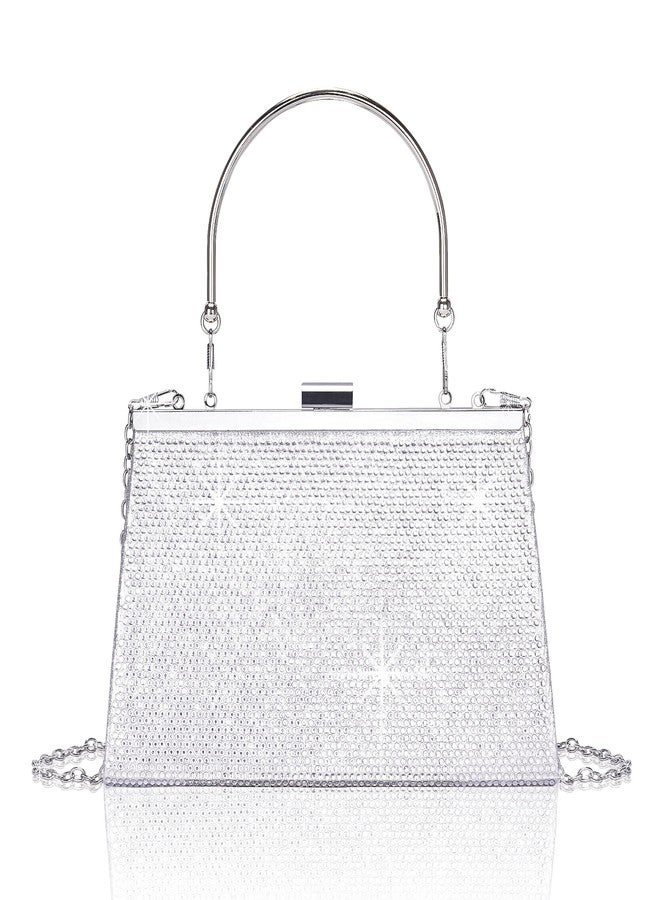 Larcenciel Women's Evening Handbags, Sparkly Top-Handle Rhinestone Purse w/Chain, Fashion Diamond Silver Clutch Cross Body Bag for Prom, Party, Wedding, Cocktail, Date, Formal Events,9.8x4.5x2.7inches - Image 1