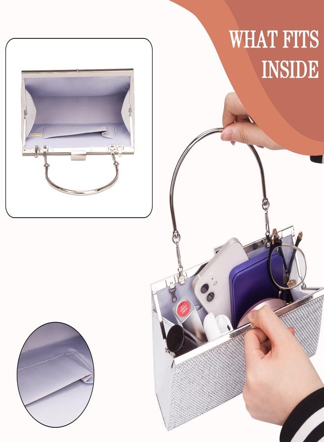 Larcenciel Women's Evening Handbags, Sparkly Top-Handle Rhinestone Purse w/Chain, Fashion Diamond Silver Clutch Cross Body Bag for Prom, Party, Wedding, Cocktail, Date, Formal Events,9.8x4.5x2.7inches - Image 4