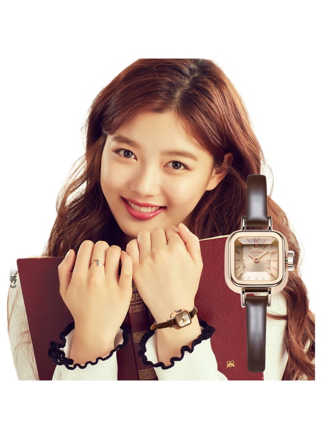 Julius Women'S Watch With Two Hands, Candy-Colored Fashionable Slim Leather Strap, Quartz Student Compact Ladies Watch, Brown Strap Ja-496C - Image 3