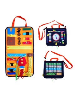 KASTWAVE KASTWAVE Montessori Toddler Busy Board, Sensory Travel Toy for Toddlers and Young Children 1-3 Years Old, Busy Book Bag, Learning to Dress Activity Toy with Alphabet for Kids  - Image 1
