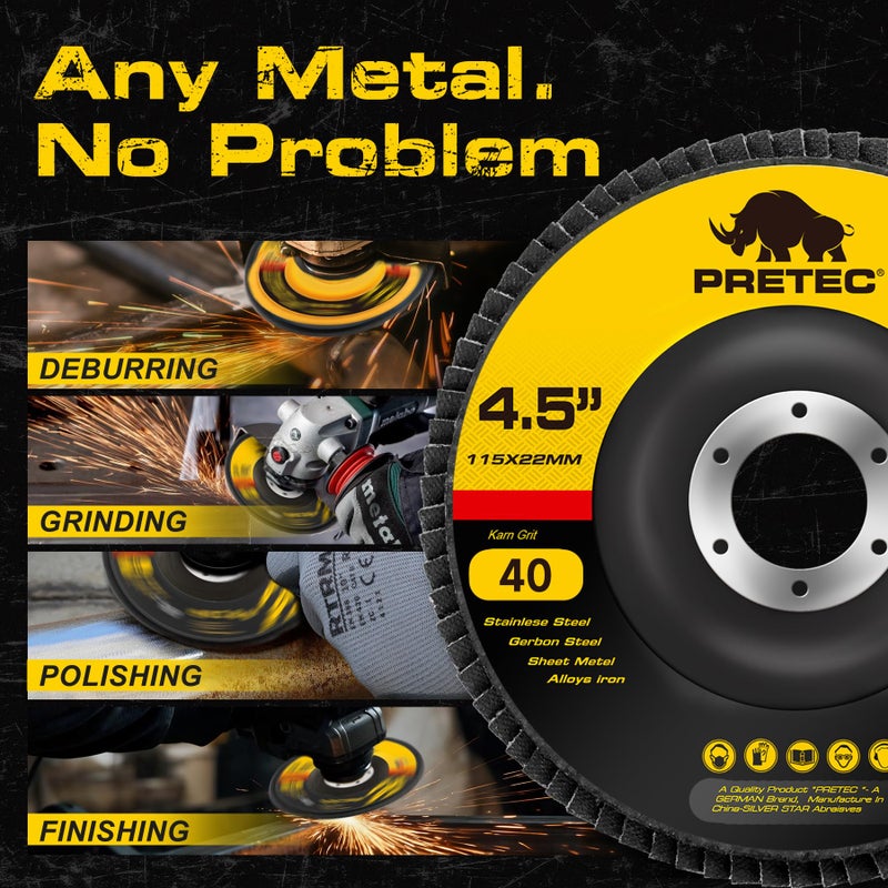 PRETEC Flap Discs 4 1/2 for Angle Grinder, 12 Pcs Flap Discs 40/60/80/120 Grit, 4.5" x 7/8" High Density Zirconia Type 27 Flap Sanding Disc for Grinding, Rust Removal, Sanding and Finishing -12 Packs - Image 3