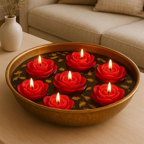 Shraddha Creation Wax Scented Floating Candles For Home Decor, Rose Fragrance, Flower Shape, Red Colour, Pack Of 8, 7 X 3 Cm - Image 1