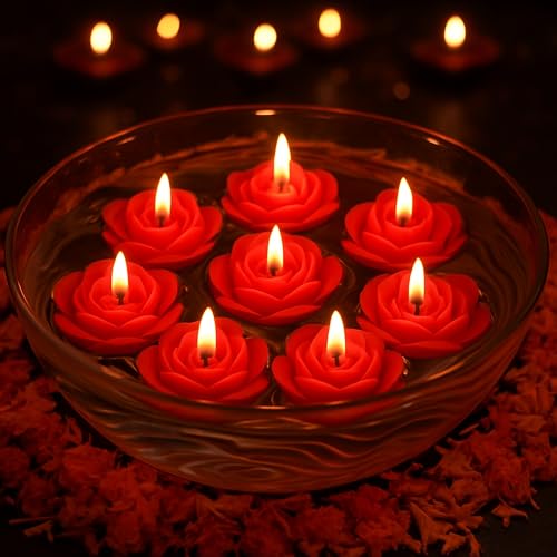 Shraddha Creation Wax Scented Floating Candles For Home Decor, Rose Fragrance, Flower Shape, Red Colour, Pack Of 8, 7 X 3 Cm - Image 3
