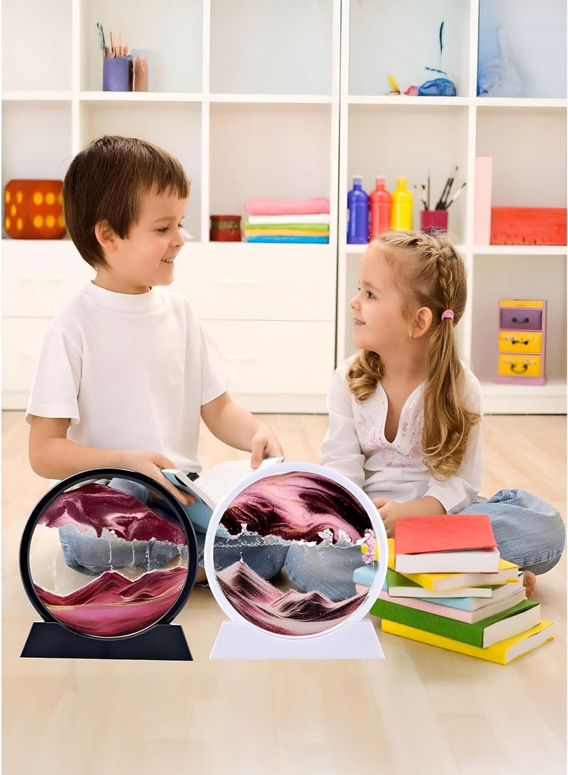 Flowing Sand Painting Moving Sand Art Picture Round Glass 3D Deep Sea Sandscape in Motion Display Flowing Sand Frame Home Office Desktop Decorations - Image 1