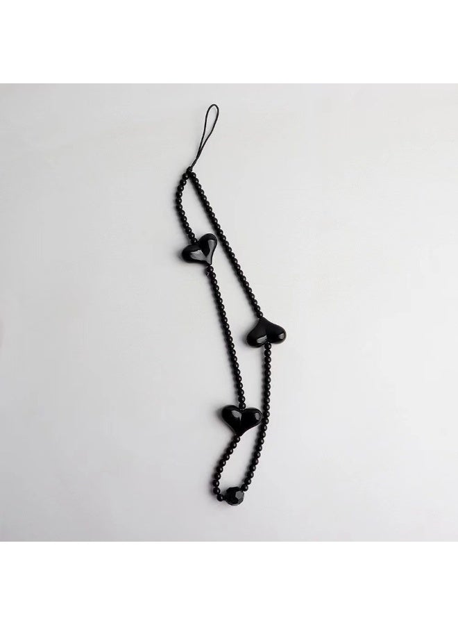 NIBEMINENT Phone Charm/ Chain Strap for Women Girls, Pure Black Heart Cell Phone Case Lanyard Wrist Strap  - Image 2