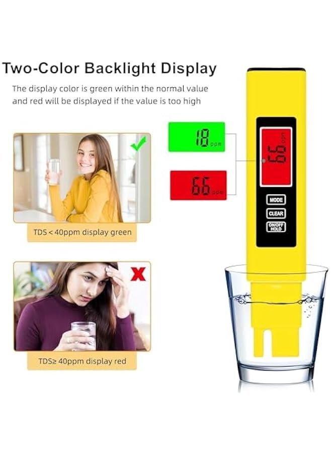 TDS Meter Digital Water Quality Tester,EC Meter & Temperature Meter 4 in 1,for Ro-Rodi System Drinking Water,Water Quality Tester 0-9990 PPM Measuring Range,1 PPM Increments（Yellow） - Image 4