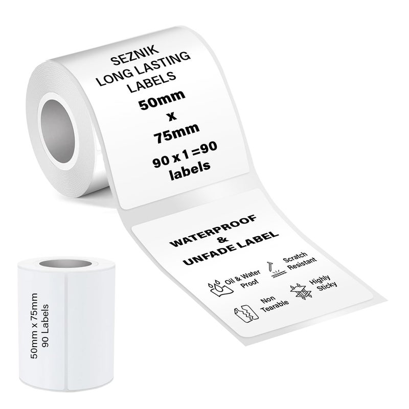 Waterproof, Non-Tearable, Sticky Thermal Lables, Label Roll, 2 inch Adhesive Thermal Labels for Label Printers (50mmx75mm - 90 Lables)