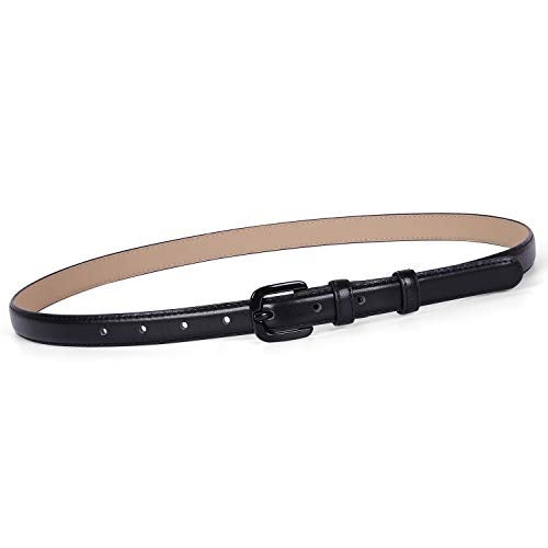 WHIPPY Women Skinny Leather Belt Thin Waist Jeans Belt for Pants in Pin Buckle Belt, Black, Pants Size 30-35 inches - Image 1