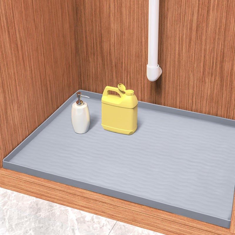 URMONA Waterproof Silicone Under Sink Mat 31'' x 22'' Shelf Liner for Kitchen and Bathroom, Cabinet and Counter Protector, Storage and Organizers, Litter Mat, Pet Cat Puppy Essentials(Light Grey) - Image 1