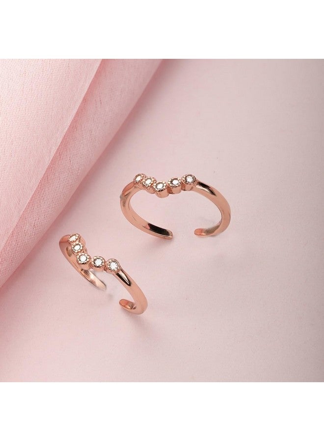 ZAVYA 925 Sterling Silver Cubic Zirconia Dreamy Wishbone Rose Gold Plated Adjustable Pair Toe Ring | Gift for Women | With Certificate and 925 Hallmark - Image 2