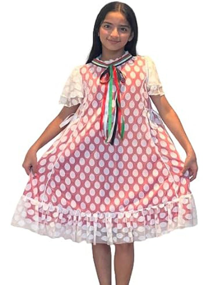 Lamora Red Dot Tule With Tie Traditional UAE National Day Emirates Flag Cloth Dress  - Image 1