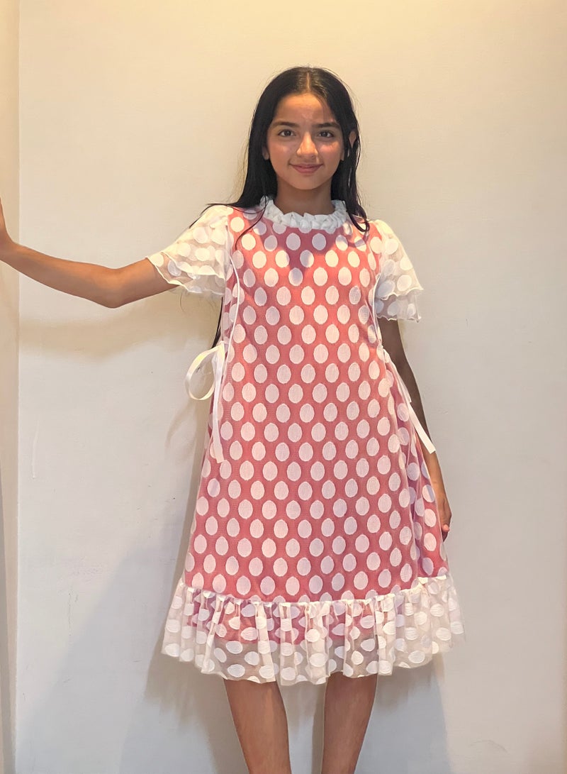 Lamora Red Dot Tule With Tie Traditional UAE National Day Emirates Flag Cloth Dress  - Image 2