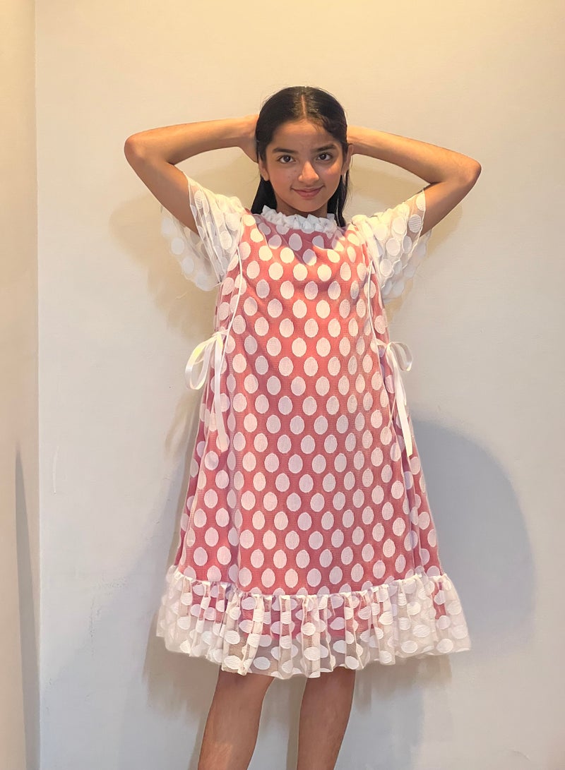 Lamora Red Dot Tule With Tie Traditional UAE National Day Emirates Flag Cloth Dress  - Image 3