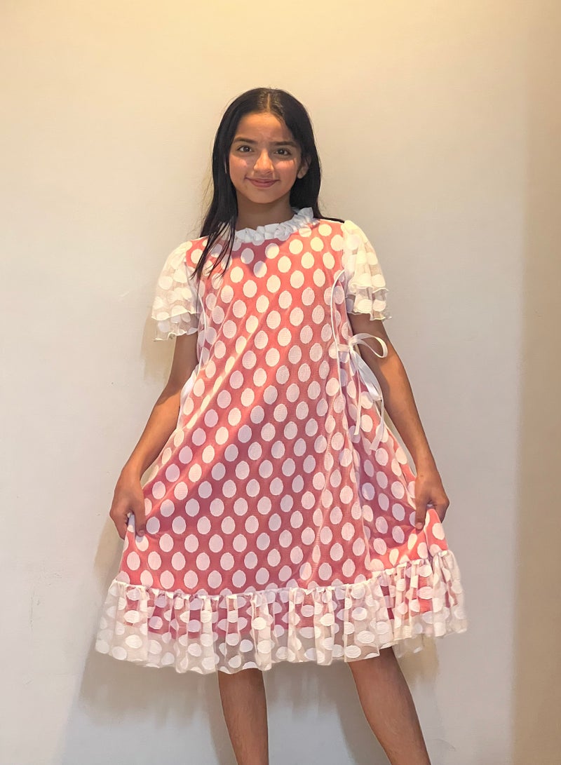 Lamora Red Dot Tule With Tie Traditional UAE National Day Emirates Flag Cloth Dress  - Image 4