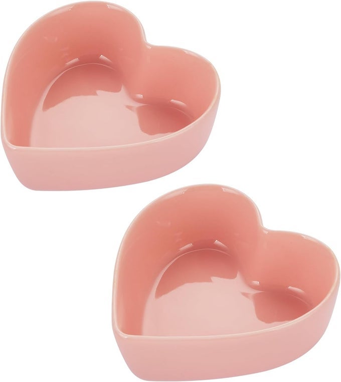 SET OF 2 CUTE HEART SHAPED BOWLS PINK CANDY DISH BOWL FOR VALENTINES DAY