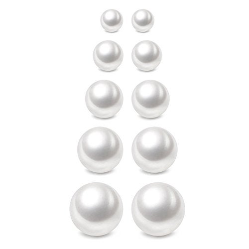 Charisma 3-7mm Composite Pearl Earrings Round Ball Pearls Stud Earrings Hypoallergenic 5 Pairs Mixed Sizes Imitation Pearl Earrings Set for Women - Image 1