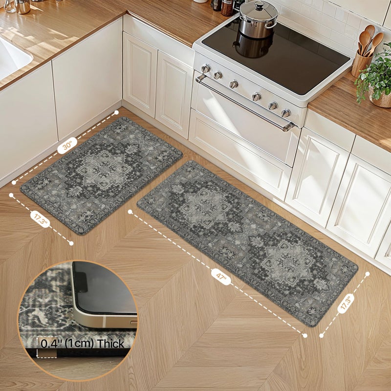 GENIMO Kitchen Mats for Floor 2PCs, Washable Anti Fatigue Mat for Cushioned, 17.3"x47"+17.3"x30", Waterproof Kitchen Rugs, Non Slip Comfort Standing Mat Rug for Home, Sink, Laundry, Dark Gray - Image 2