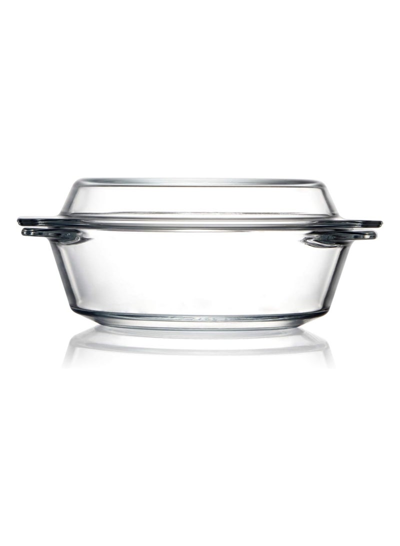 عام **طبق خَبز زجاجي دائري مع غطاء زجاجي، أداة خَبز زجاجية آمنة للفرن، وعاء آمن للمايكروويف مع غطاء زجاجي.** - Image 1