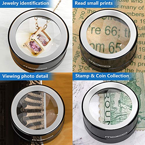 MoKo LED Lighted Desktop Magnifier Dome with 5X Magnification, Magnifying Glass with Light Large Viewing Area for Seniors Reading, Inspection, Exploring, Coins, Low Vision - Carrying Case Included - Image 3