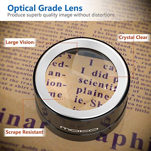 MoKo LED Lighted Desktop Magnifier Dome with 5X Magnification, Magnifying Glass with Light Large Viewing Area for Seniors Reading, Inspection, Exploring, Coins, Low Vision - Carrying Case Included - Image 5