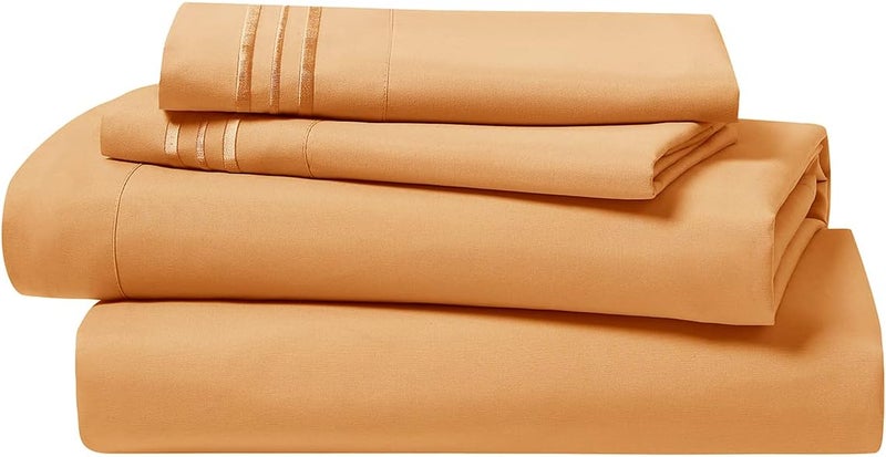 Clara Clark Bed Sheets, Premier 1800 Series 4 Piece Bed Sheet Set, Deep Pocket, Wrinkle, Fade, Stain Resistant, Luxury Soft Bedding Sheets & Pillowcases, Full, Apricot Orange - Image 5