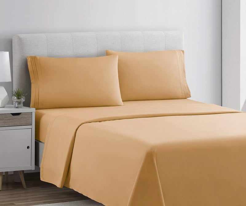 Clara Clark Bed Sheets, Premier 1800 Series 4 Piece Bed Sheet Set, Deep Pocket, Wrinkle, Fade, Stain Resistant, Luxury Soft Bedding Sheets & Pillowcases, Full, Apricot Orange - Image 2