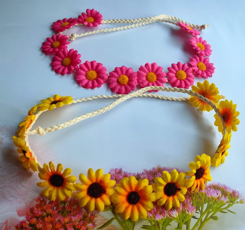 Ebonee Sunflower Headband Crown Flower Hair Wreath for Women Handmade Fashion Floral Headpiece for Wedding Party Hippie Halloween Summer Decoration 2 Pack