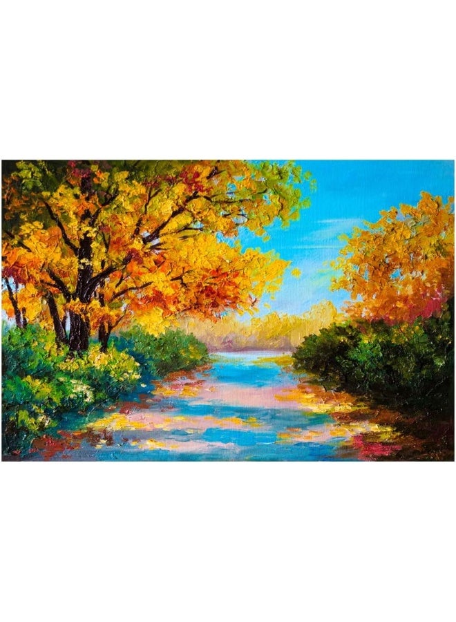 999Store Printed Yellow Leaves Trees and River Painting Wall Art (Canvas_18X30 Inches_Multi) - Image 2