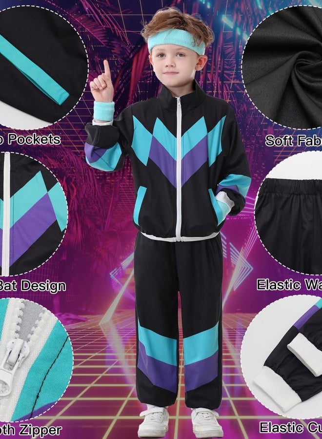 Ezuwail Kids 80s 90s Outfit for Boys Girls 6Pcs Unisex Retro Windbreaker Toddler Workout Hip Hop Dance Tracksuit Costume, Black, 5-6 Years - Image 3