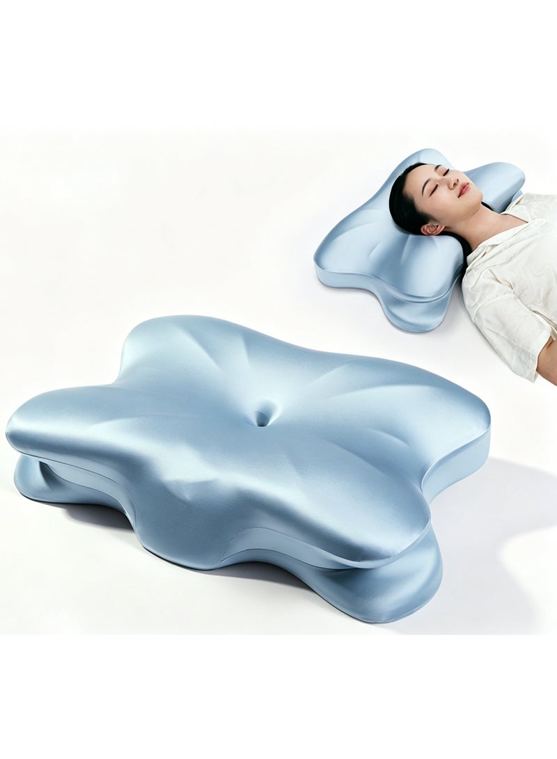 Adult Ergonomic Memory Pillow, Slow Rebound Memory Foam Neck Protection, Light Blue - Image 1