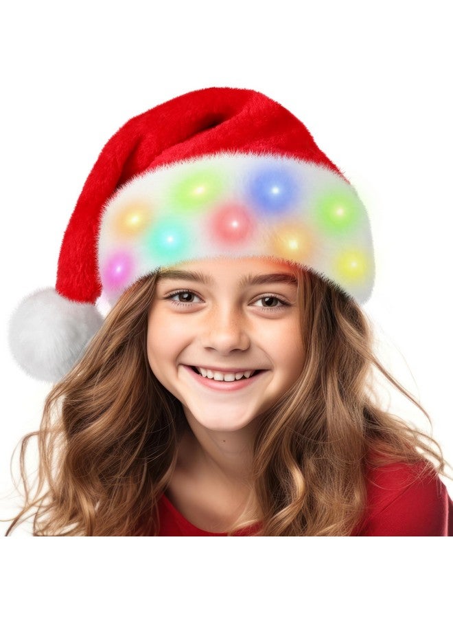 RELPOM RELPOM Santa Hat Kids, Light Up Christmas Hat, Fluffy Fur Santa Claus Hat With LED Lights, Red VelvetSanta Hat For Boys Girls - Image 1