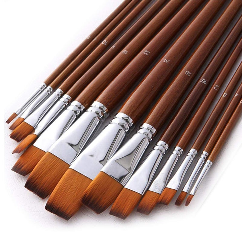 BOSOBO Watercolor Paint Brushes Set 13pcs Professional Flat Tip Wood Handle Nylon Hair Artist Paintbrushes for Watercolor Acrylic Ink Gouache Oil Tempera Canvas Painting Face Body Art Model Craft - Image 1