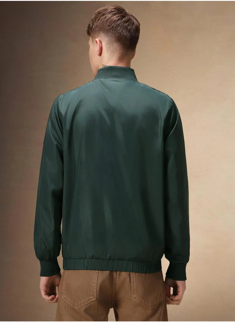 دينيس لينغو Men's Green 100% Polyester Solid Regular Fit Jacket