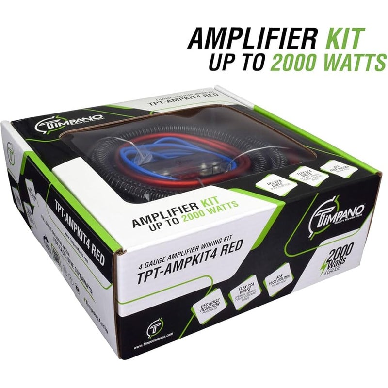 تيمبانو Timpano Amplifier Wiring Kit - 4 Gauge Amp Kit 2000 Watts Car Amplifier Installation CCA Cables Kit – 150 Amp Fuse Single Amp TPT-AMPKIT4 RED - Image 1