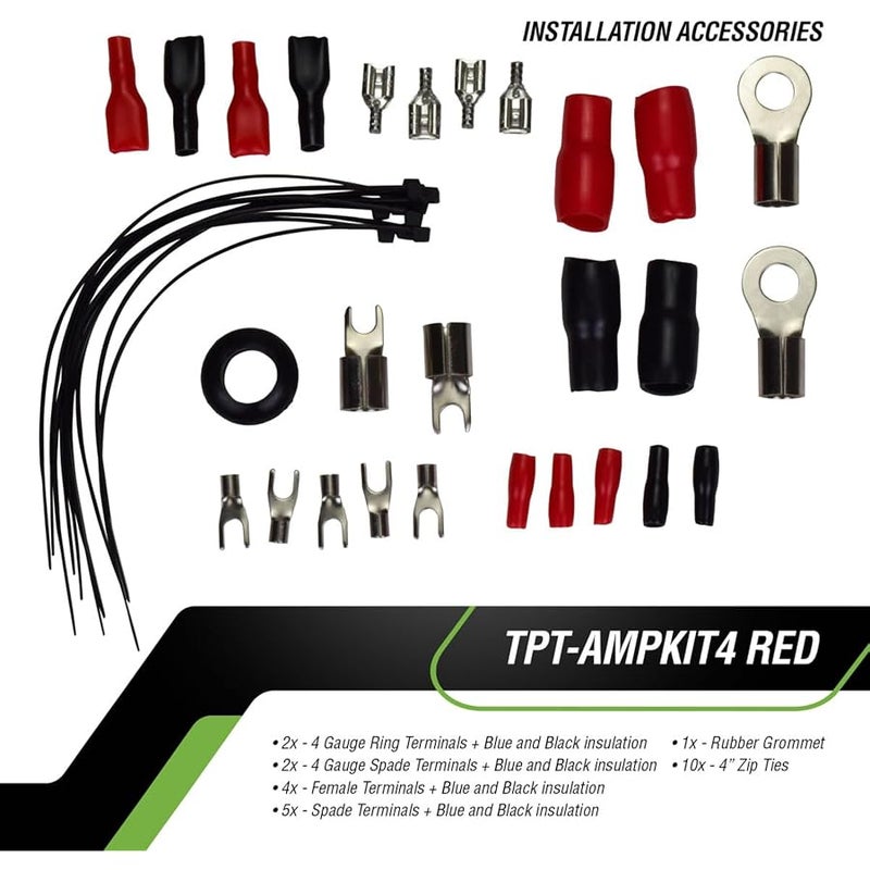 تيمبانو Timpano Amplifier Wiring Kit - 4 Gauge Amp Kit 2000 Watts Car Amplifier Installation CCA Cables Kit – 150 Amp Fuse Single Amp TPT-AMPKIT4 RED - Image 4