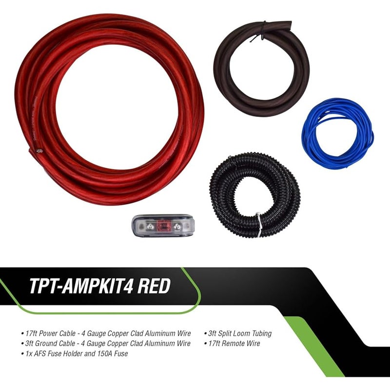 تيمبانو Timpano Amplifier Wiring Kit - 4 Gauge Amp Kit 2000 Watts Car Amplifier Installation CCA Cables Kit – 150 Amp Fuse Single Amp TPT-AMPKIT4 RED - Image 3