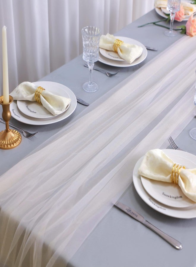 Snowkingdom White Ivory Cheesecloth Table Runner 10FT, Sheer Tulle Boho Cheese Cloth Gauze, Rustic Elegant Decor for Wedding Baby Shower Holiday Dining - Image 2